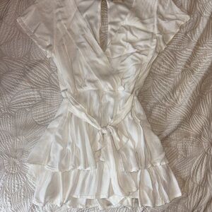 Altar'd State Cream Ruffled Wrap Blouse